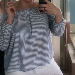 Gap OVERSIZED Pinstriped Off The Shoulder Shirt